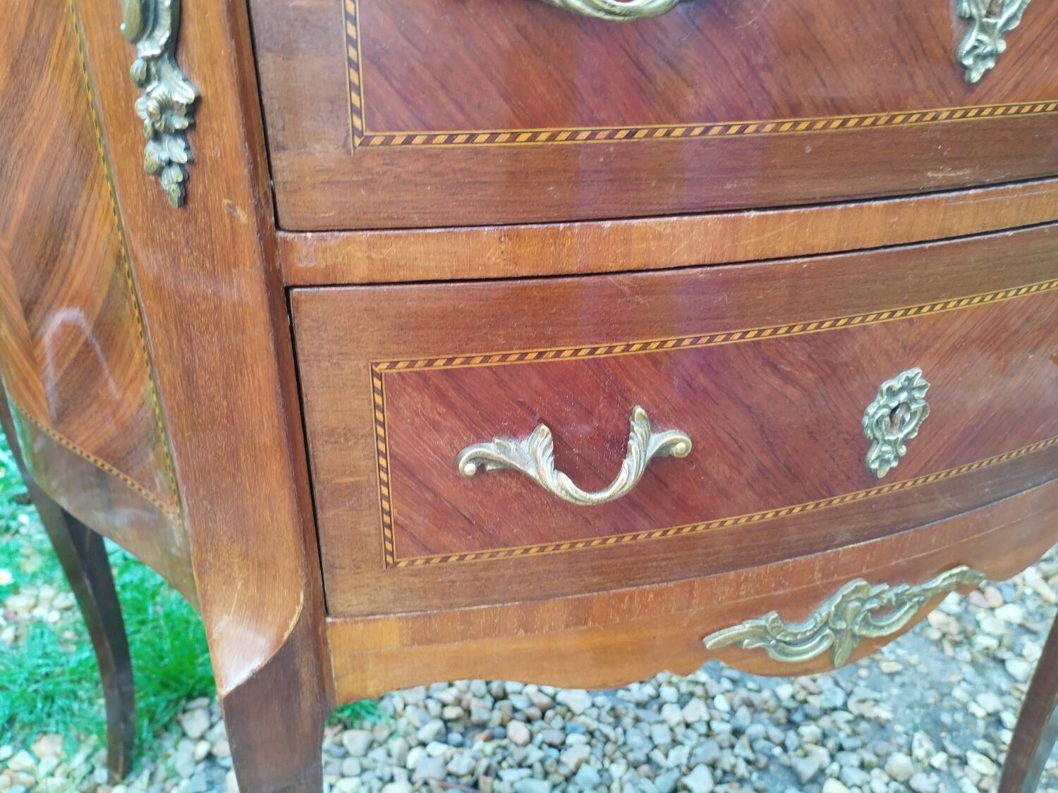 Commode ancienne marqueterie style louis xvi plateau marbre