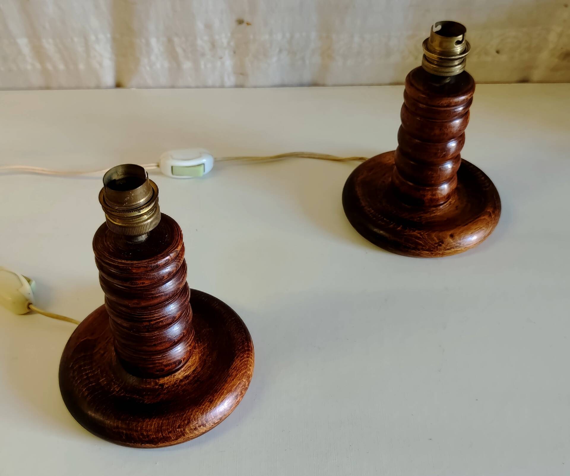 Pair of solid wood table lamp bases - mid 20th century.