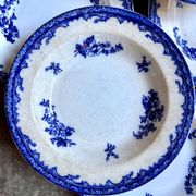6 assiettes creuses Staffordshire en terre de fer bleue