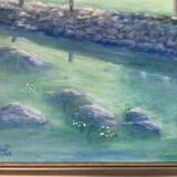 Vintage Original Oil On Canvas Painting Rural Landscape  1995