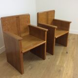 Pair of art deco solid oak chairs