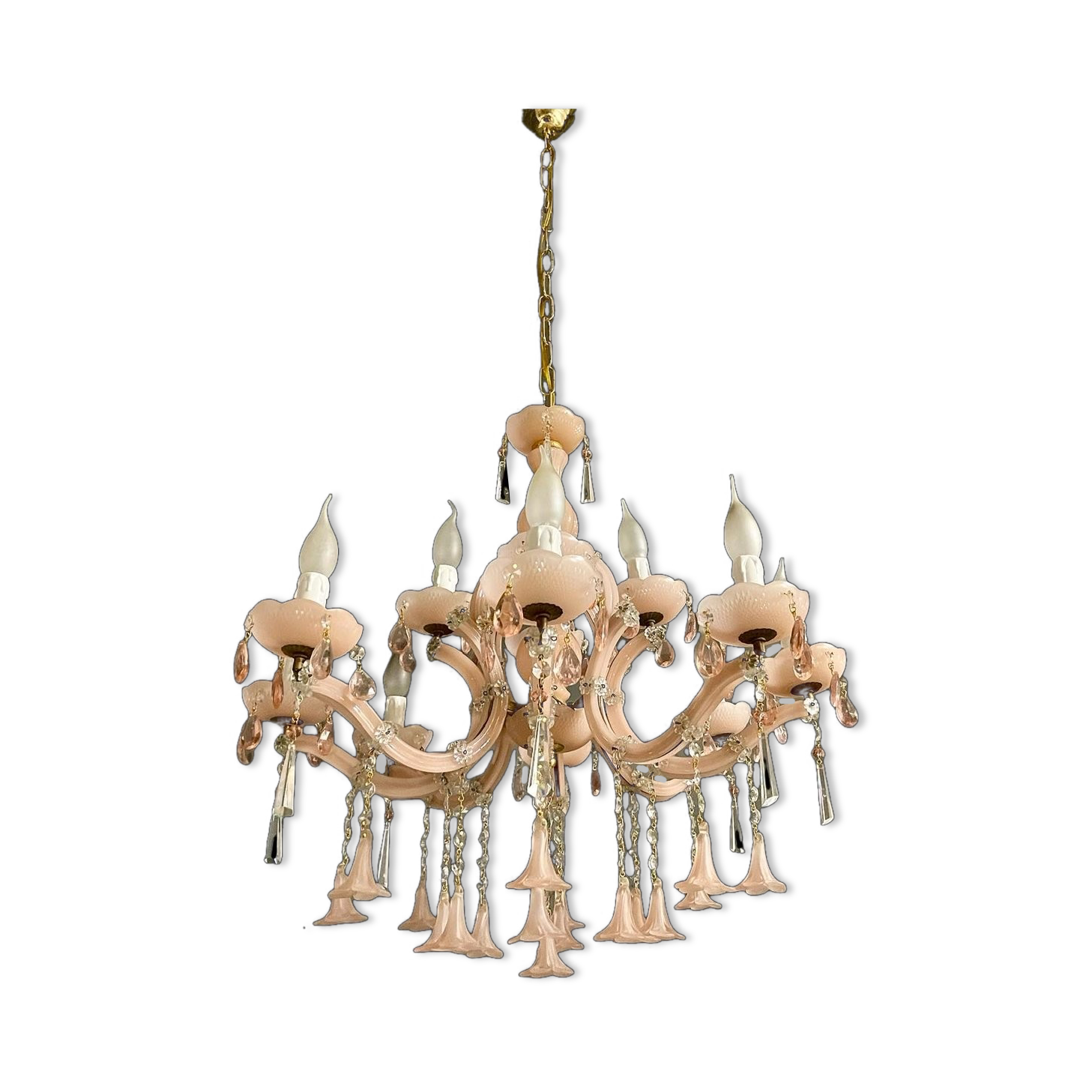 Vintage Italian Pink Opaline Murano Glass Chandelier