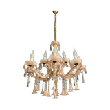 Vintage Italian Pink Opaline Murano Glass Chandelier