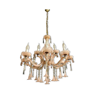 Vintage Italian Pink Opaline Murano Glass Chandelier