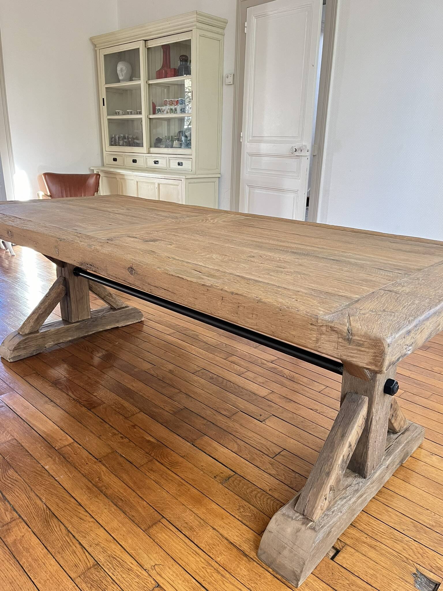 Antique solid oak farmhouse table with star legs - length 200 cm