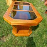 Vintage glass and wood coffee table