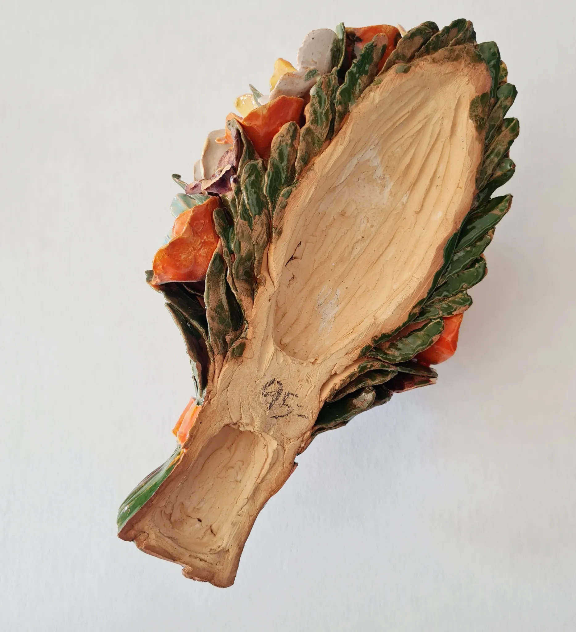 Applied bouquet of flowers in slipware Art Nouveau
