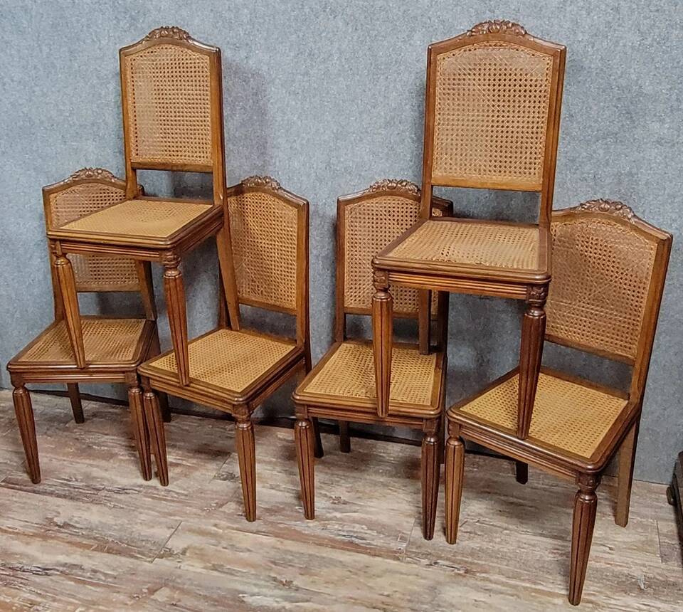 Série de 6 chaises époque Art Déco en noyer vers 1925