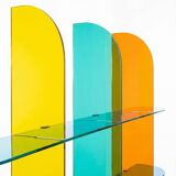 Multicoloured designer wall shelf in PMMA (plexiglass) 15 mm – 200×200×28 cm