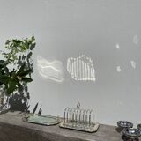 Flat silver metal tray with duck and toast
