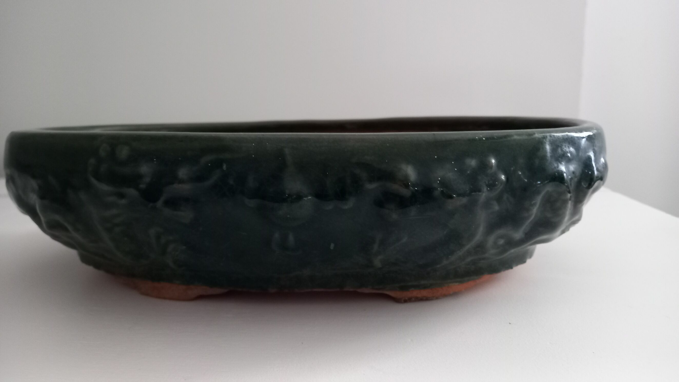 Bonsai pot in green glazed stoneware