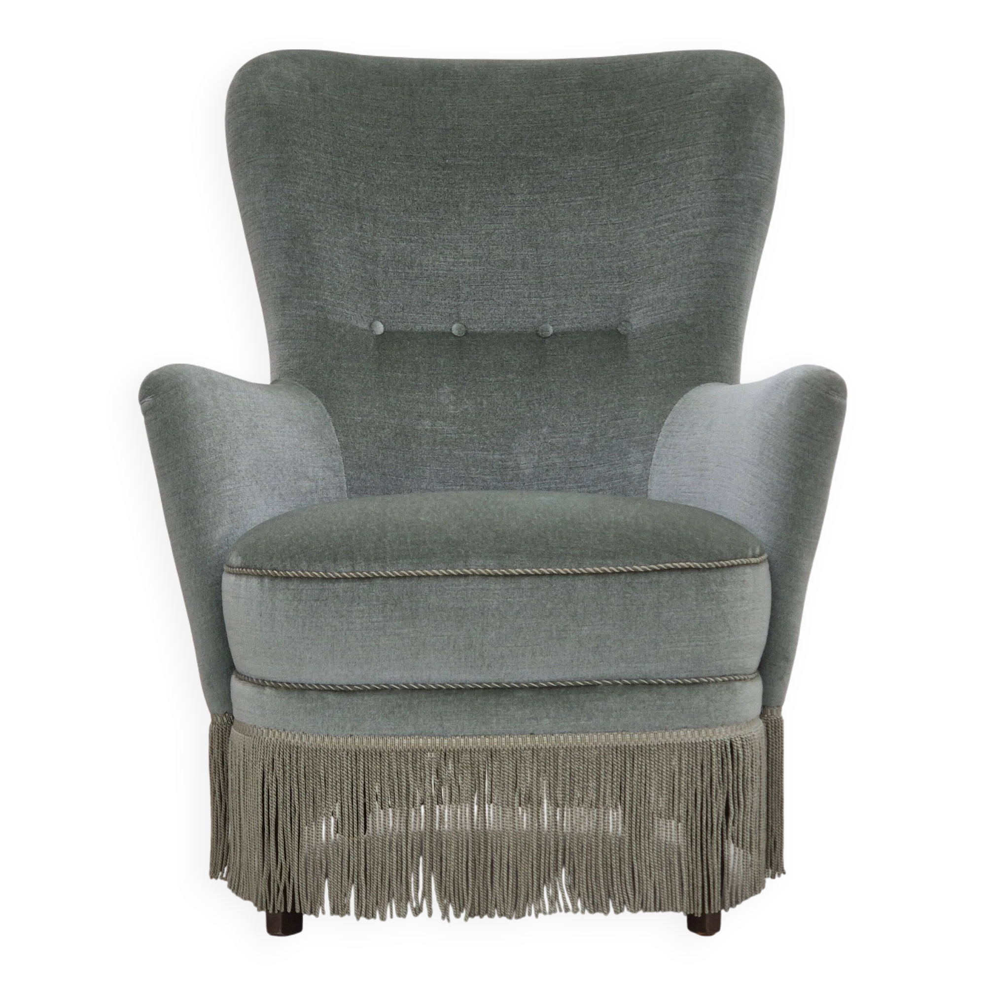 1970s, Danish armchair, original condition, furniture velour, beech wood legs.