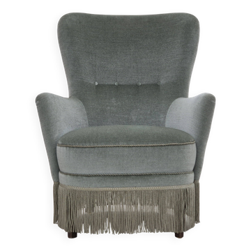 1970s, Danish armchair, original condition, furniture velour, beech wood legs.