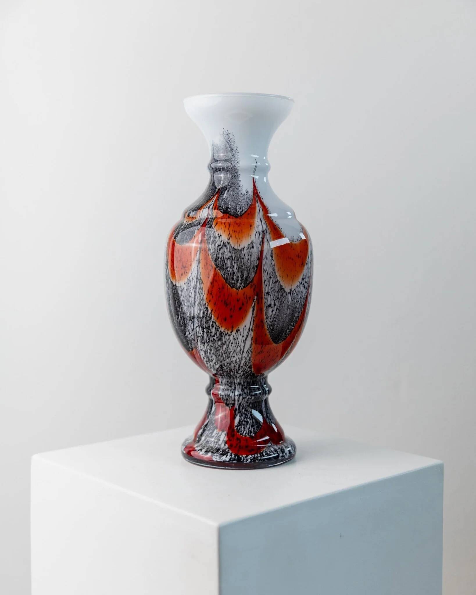 Orange White Black Multicolor Murano Glass Vase by Carlo Moretti – Italy 1970s, Tall Centerpiece