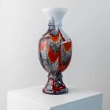 Orange White Black Multicolor Murano Glass Vase by Carlo Moretti – Italy 1970s, Tall Centerpiece