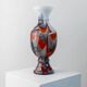 Orange White Black Multicolor Murano Glass Vase by Carlo Moretti – Italy 1970s, Tall Centerpiece