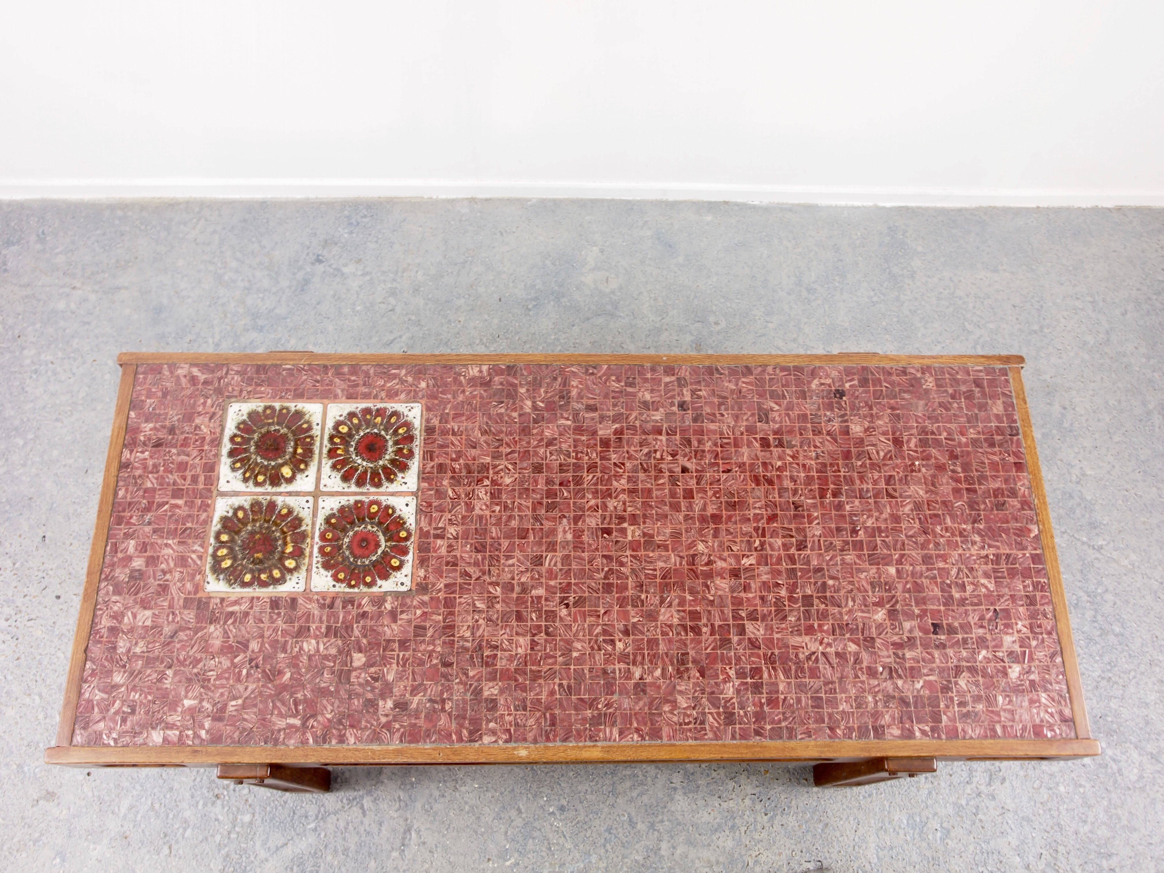 Vintage Mid century red mosaic coffee table by Juliette Belarti