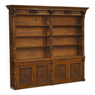 Large Victorian oak carved angular library