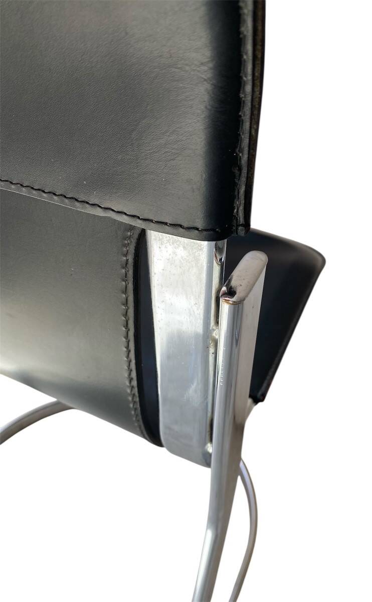 4 leather and chrome metal chairs attributed to Willy Rizzo, 1970s