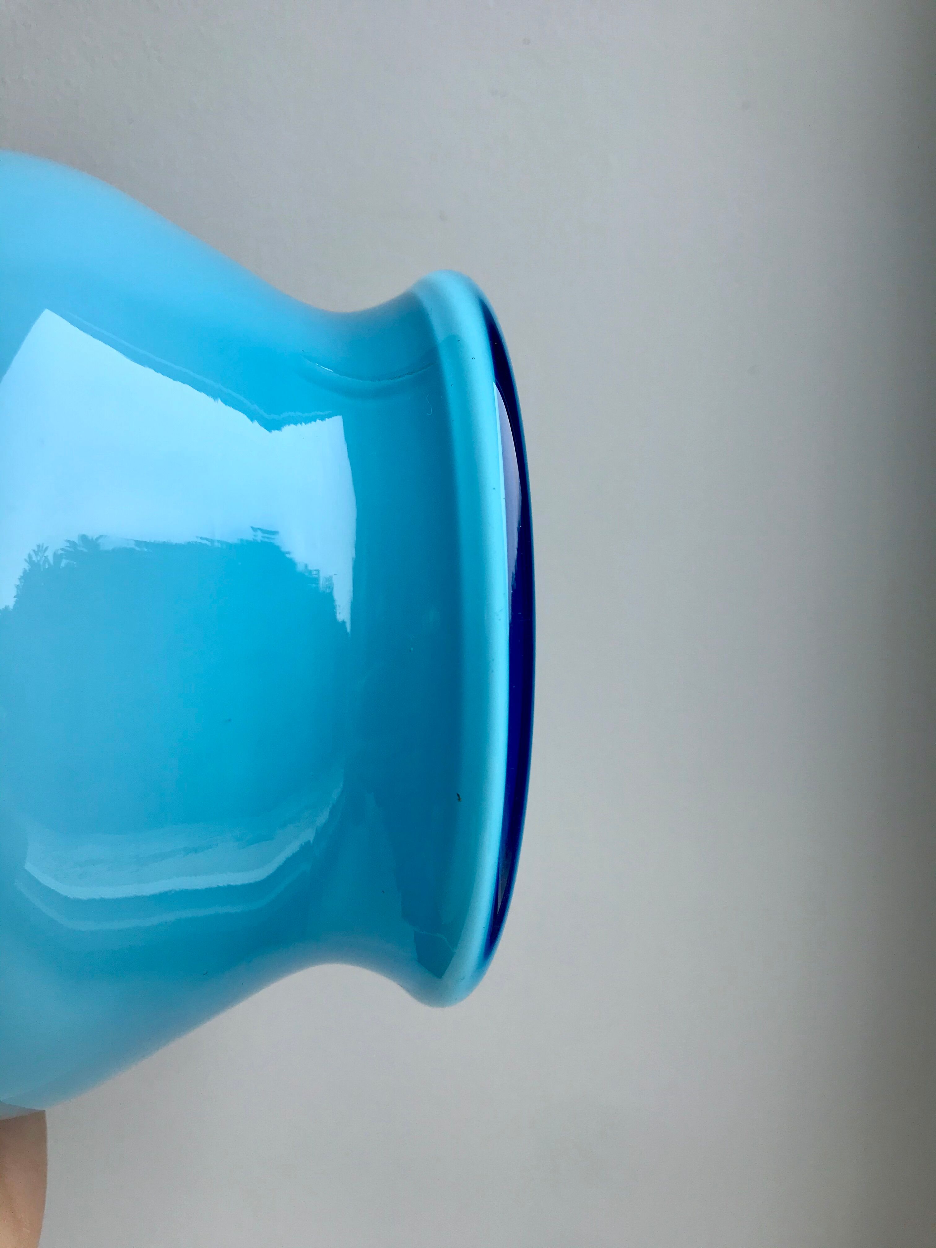 Lamp with blue opaline feet and textured conical lampshade 60s-70s