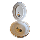 Gien Gardanne dishes, pink and yellow (1 oval, 2 round ones, one of which is hollow)