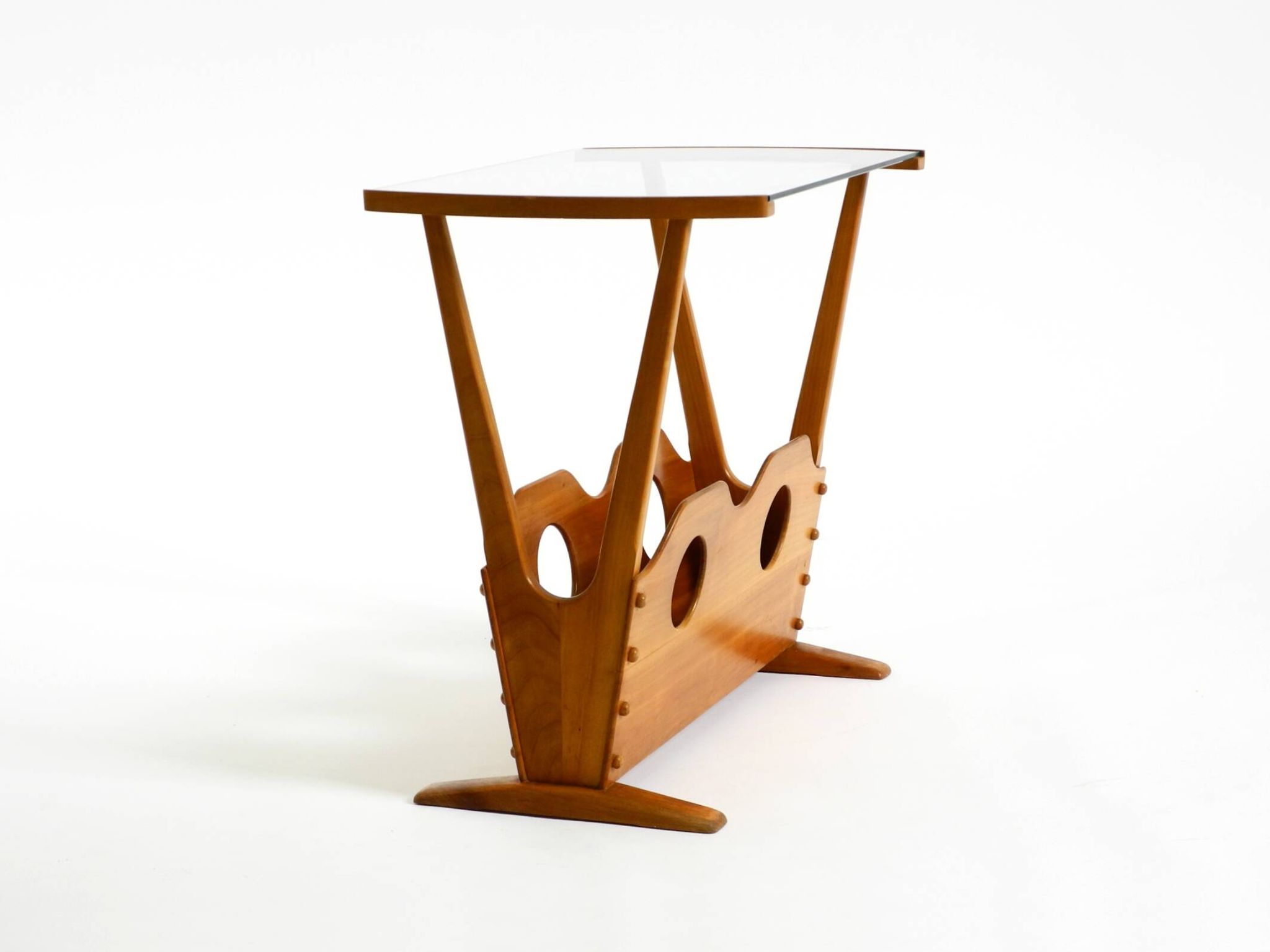 Beautiful mid-century modern side table with magazine rack, made of ash woo