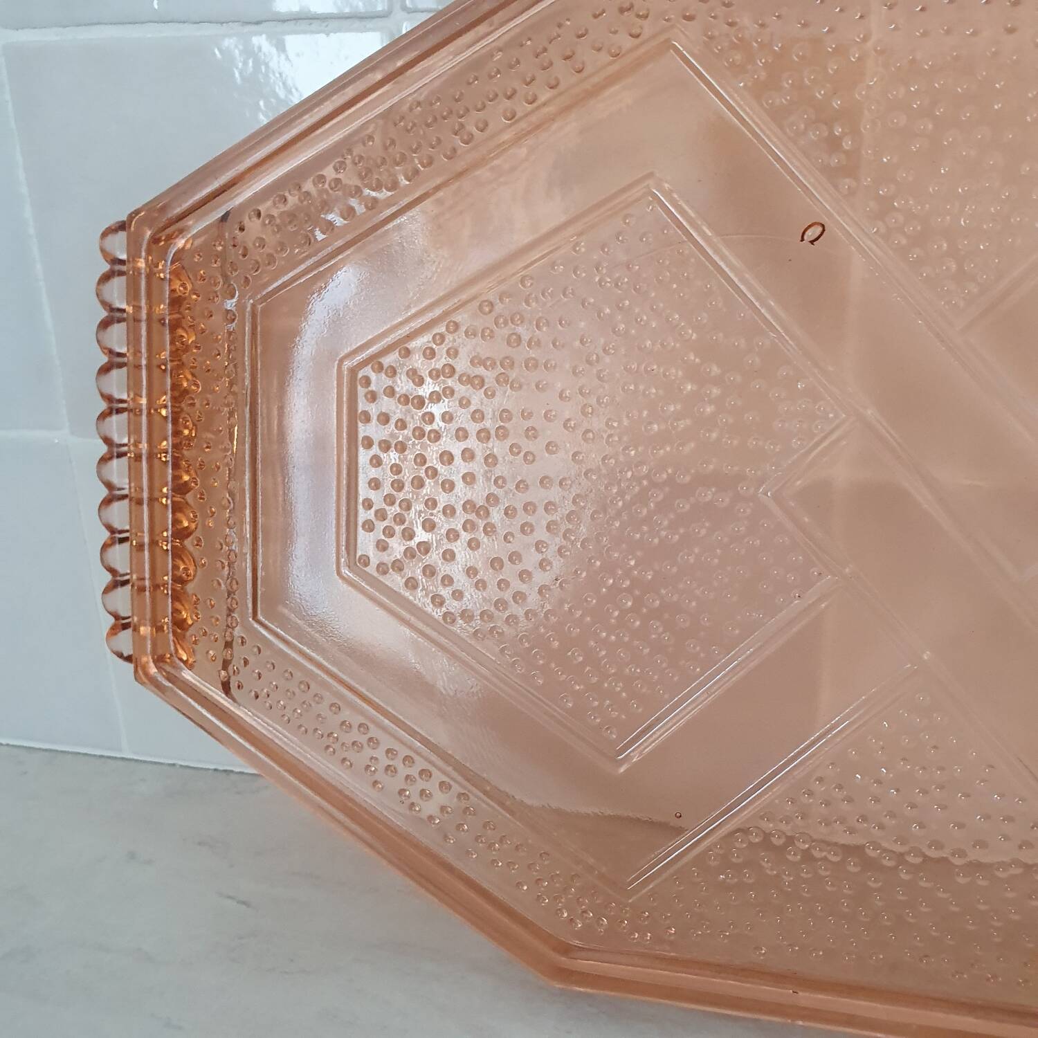 Art Deco Rosaline Style Pink Glass Tray