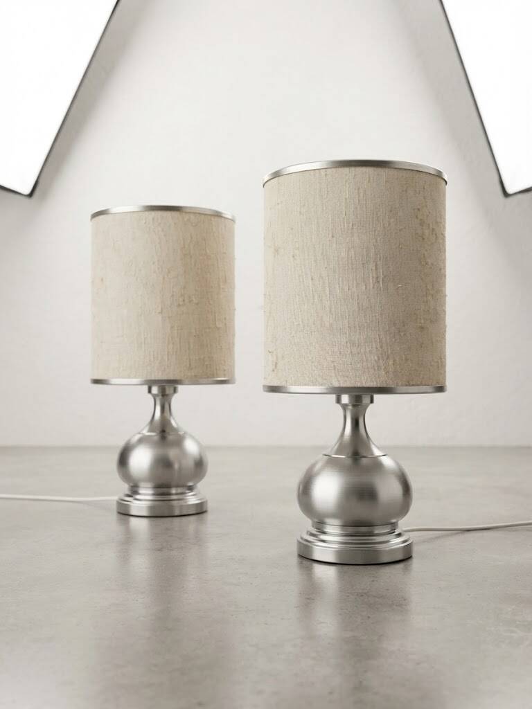 Vintage 1970s Chrome Brushed Metal Bedside Lamps Rewired Space Age