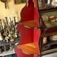 Dark wood corner unit, black and red