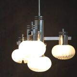 1970s Chrome Plated Chandelier with Murano Glass , Italy