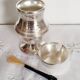 Mustard pot, jam pot, jam jar, sugar bowl, in silver metal