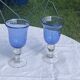 Two large wine glasses in blown and bubbled glass, duo line, vintage