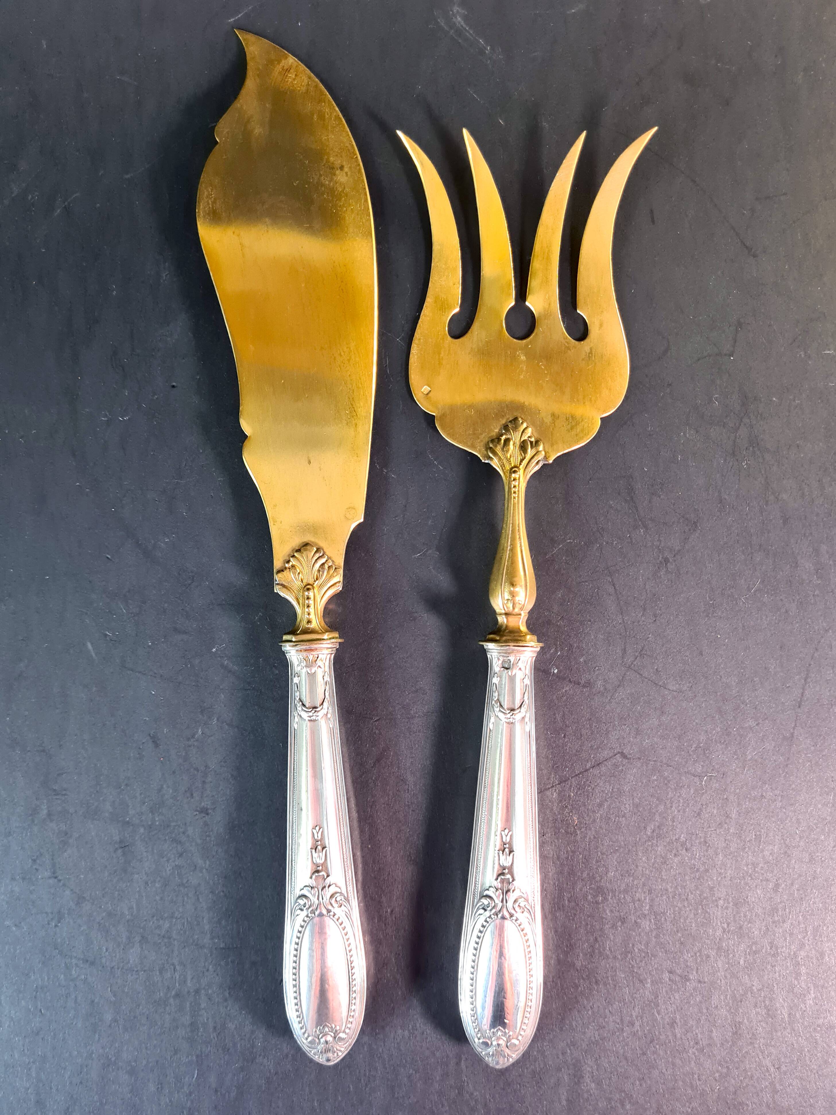 Elegant vermeil and silver-plated fish service - Louis XVI style