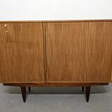 High sideboard, display cabinet and secretary, Scandinavian in teak, France around 1960.