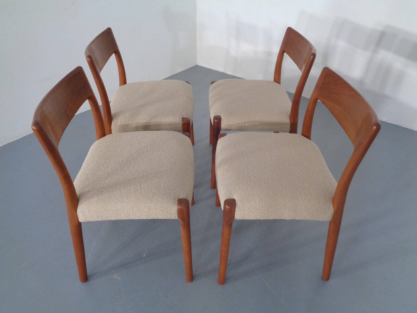 Danish Solid Teak Dining Chairs, 1960s, Set of 4
