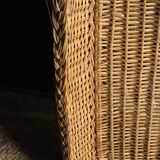 A large vintage rectangular wicker basket