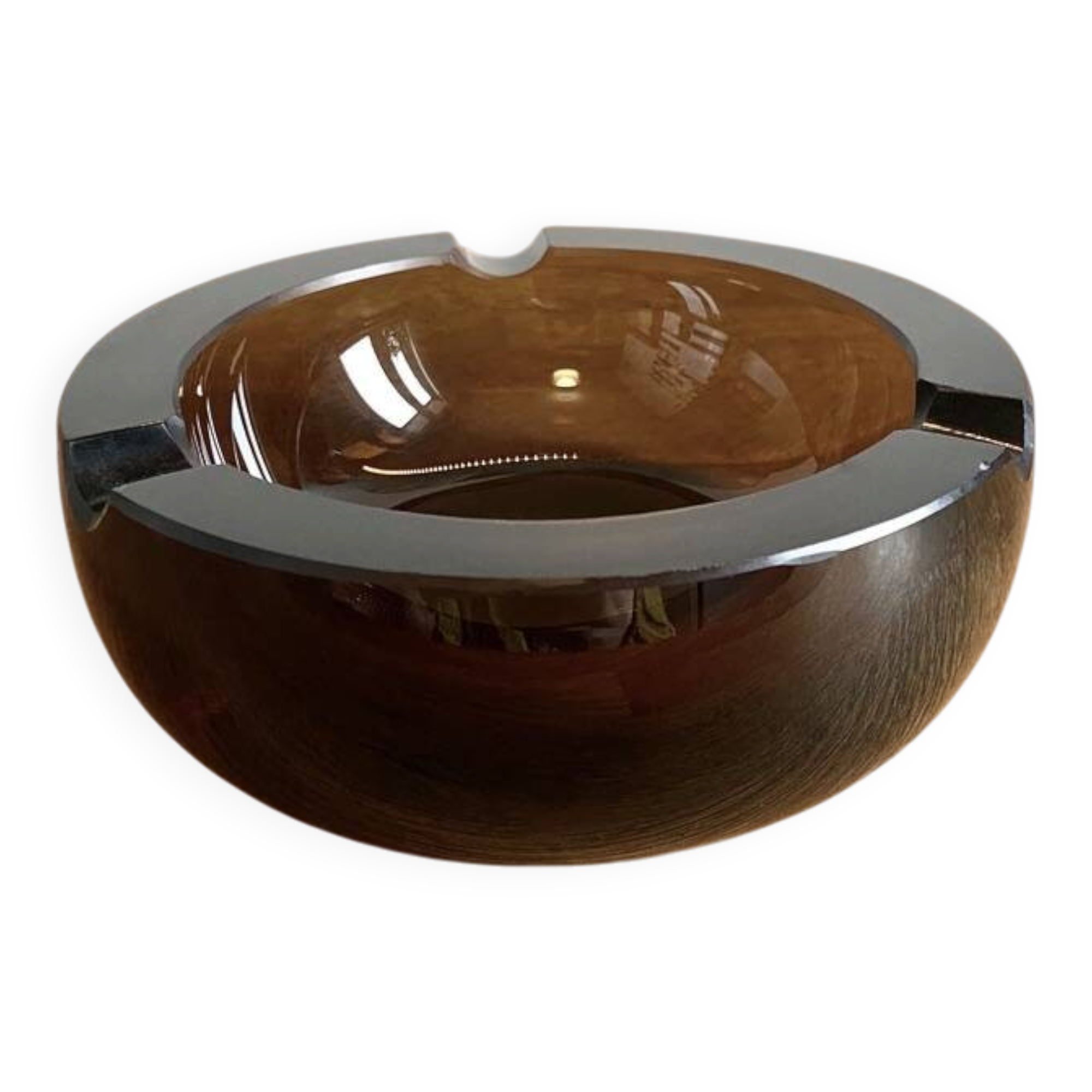 Modern ashtray bowl in thick smoked glass with bevelled edges - Ø 13 cm