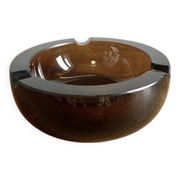 Modern ashtray bowl in thick smoked glass with bevelled edges - Ø 13 cm