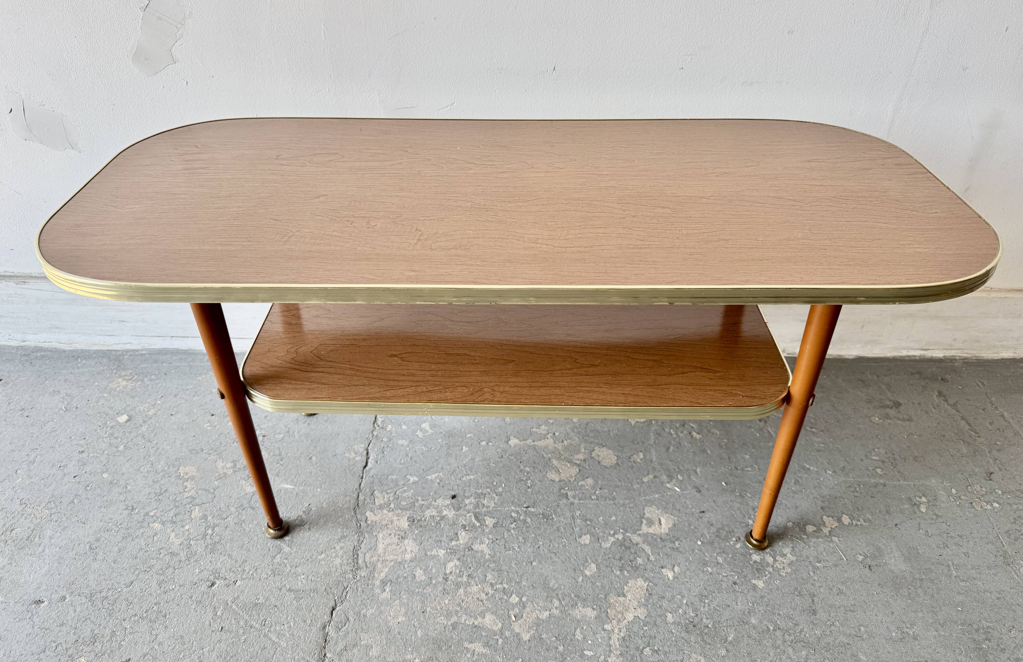 Mid-Century Formica Coffee Table with Lower Shelf