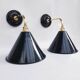 Pair of antique black enamelled sheet metal wall lights