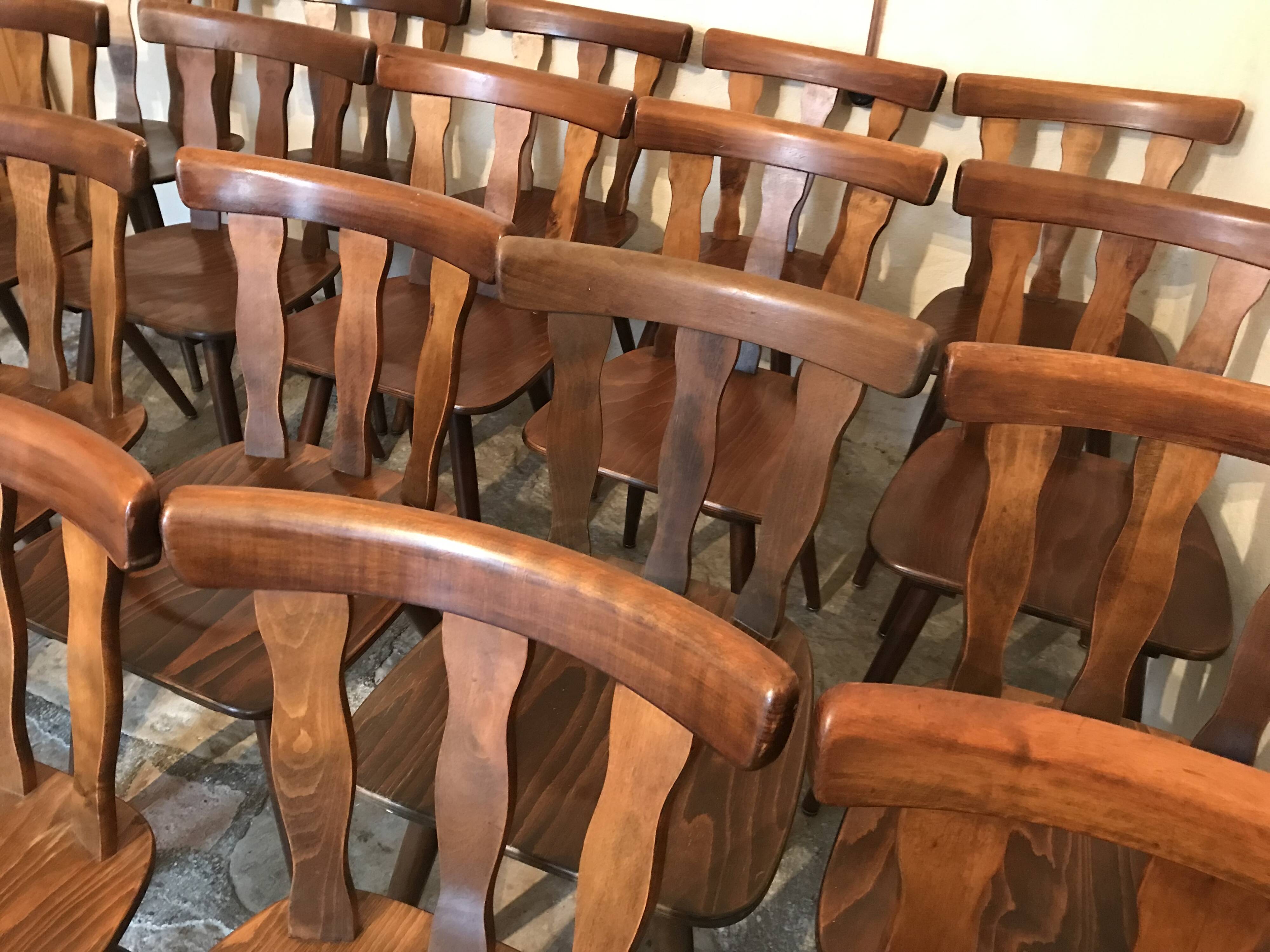 Lot of 20 brasserie-style bistro chairs 1960's