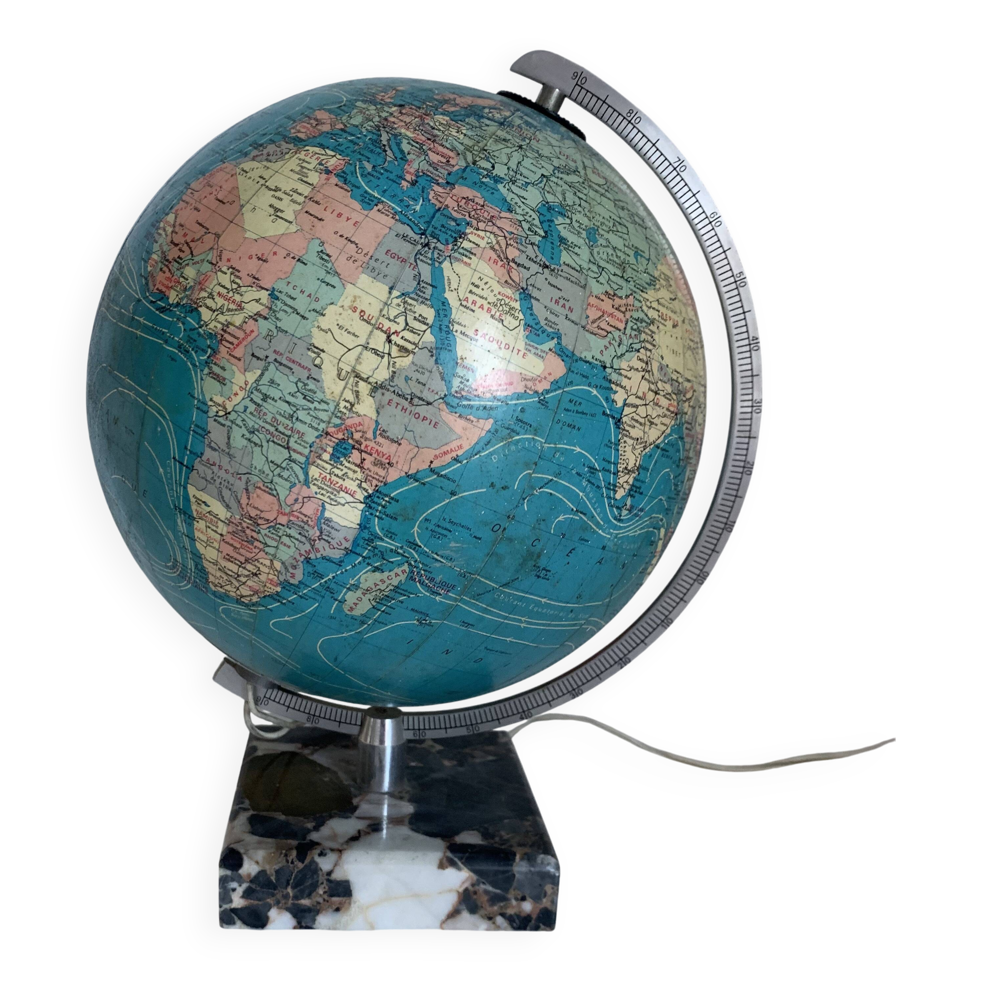 Vintage 1976 Terrestrial Globe Taride Glass Marble World Map - 30 cm