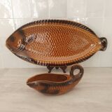 Sarreguemines / Large serving platter and matching fish-shaped sauce boat