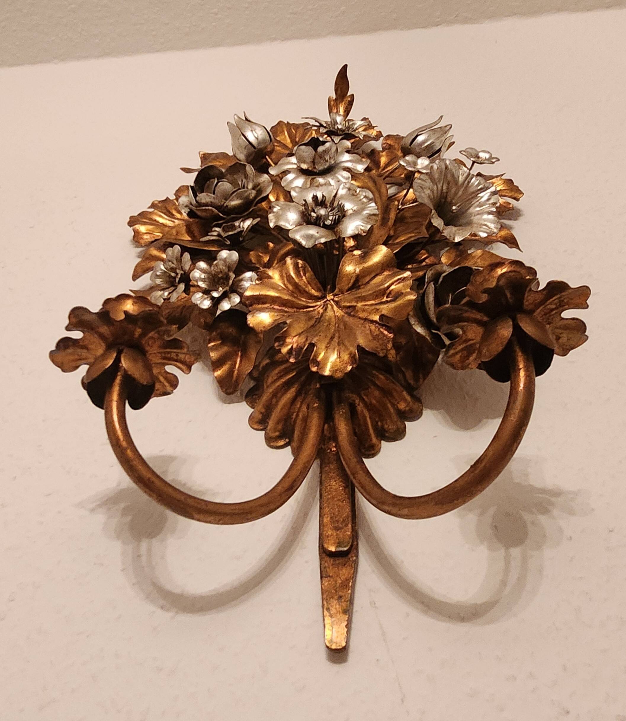 Hand-forged gilded silver-plated candle wall lamps by S. Salvadori