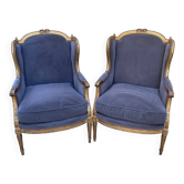 Duo de fauteuils anciens  à oreilles - style Louis XVI - A. Bastet