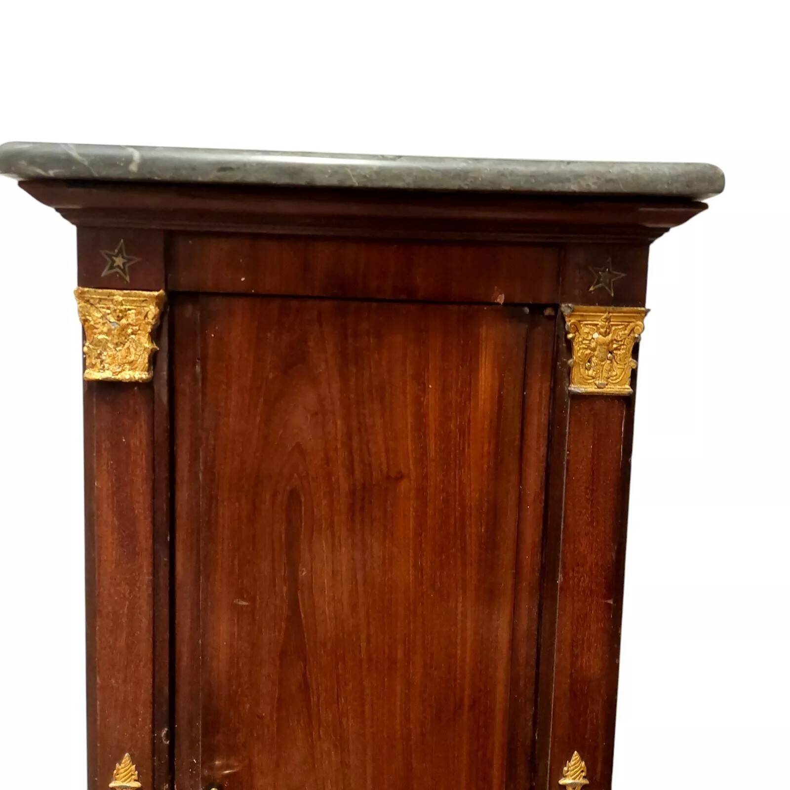 Antique bedside table - napoleon iii column mahogany marble 19th century