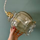 XL vintage globe pendant light in amber glass