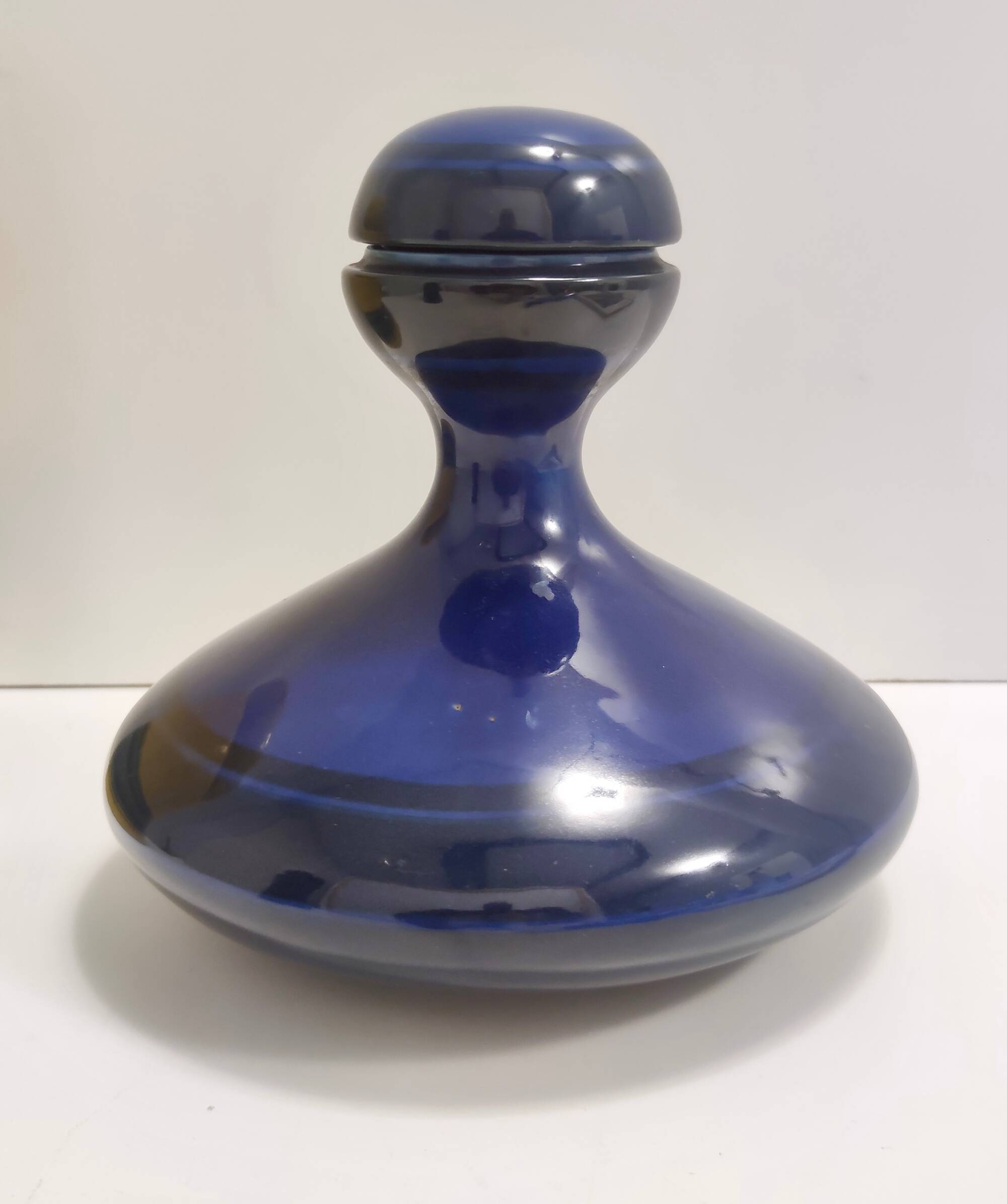 Set of Three Postmodern Blue and Yellow Glazed Vase and Bottles by Parravicini