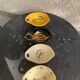 4 enameled ceramic bowls with gold or bird or flower pattern decoration, design and vintage 1950