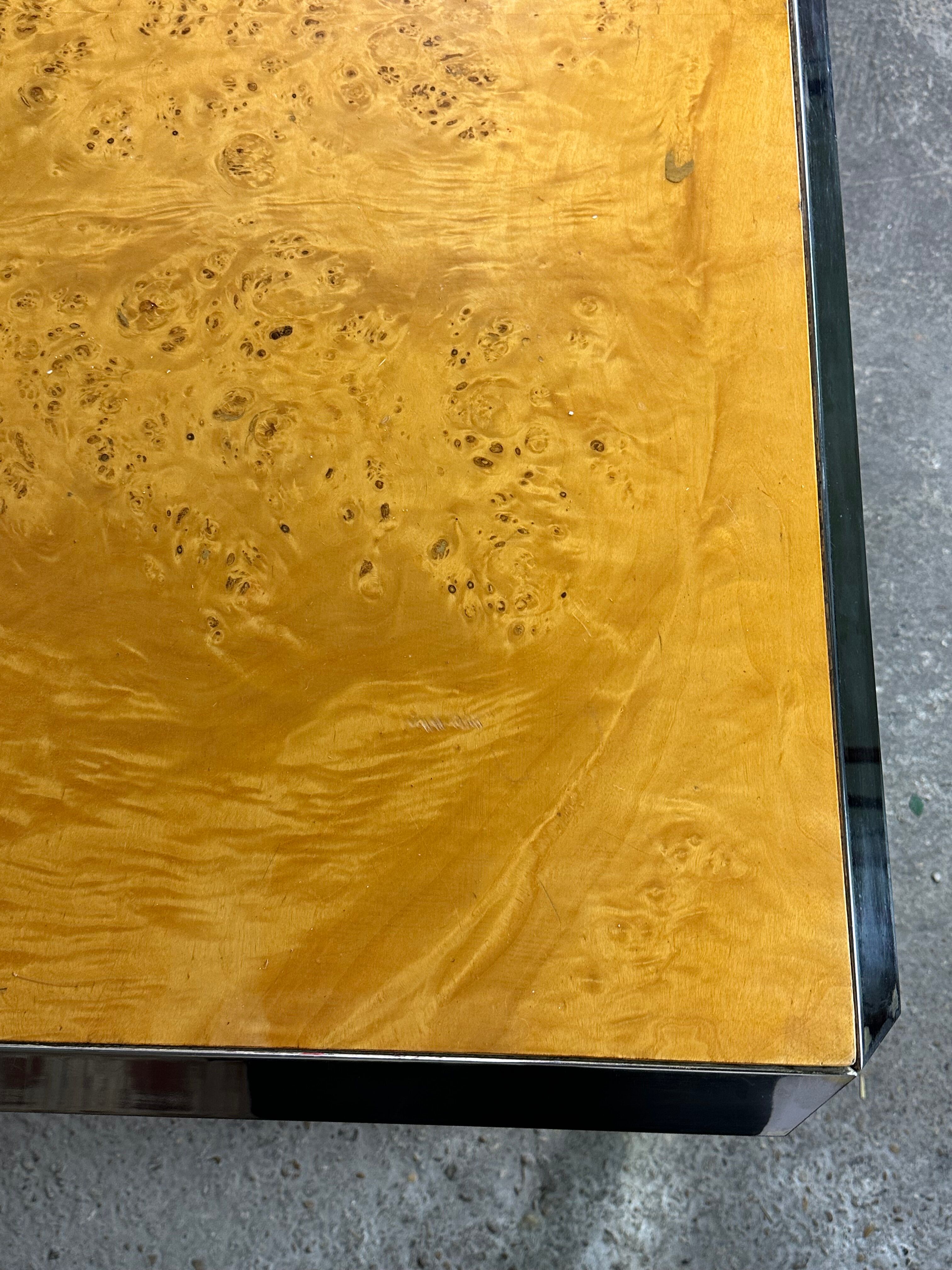 Square table vintage 70 Italian metal moiré and elm magnifying glass